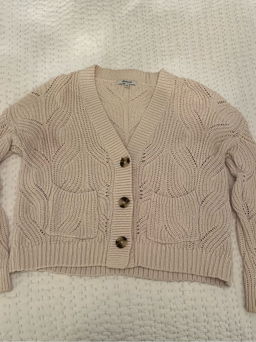 Madewell Cream V-Neck Button Front Knit Cardigan Sweater - Picture 2 of 3